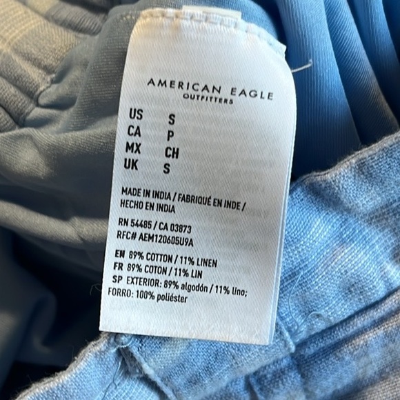 American Eagle Cotton Linen Blue Plaid Shorts Comfy Elastic Back Waist Womens S - Picture 6 of 9